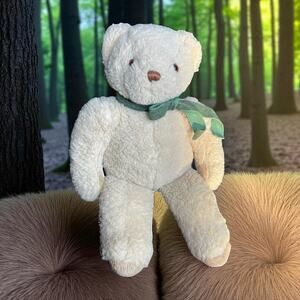 Harrods Knightsbridge Teddy Bear 9" Plush White Green Bow Stuffed Animal Toy